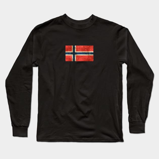 Vintage Aged and Scratched Norwegian Flag Long Sleeve T-Shirt by jeffbartels